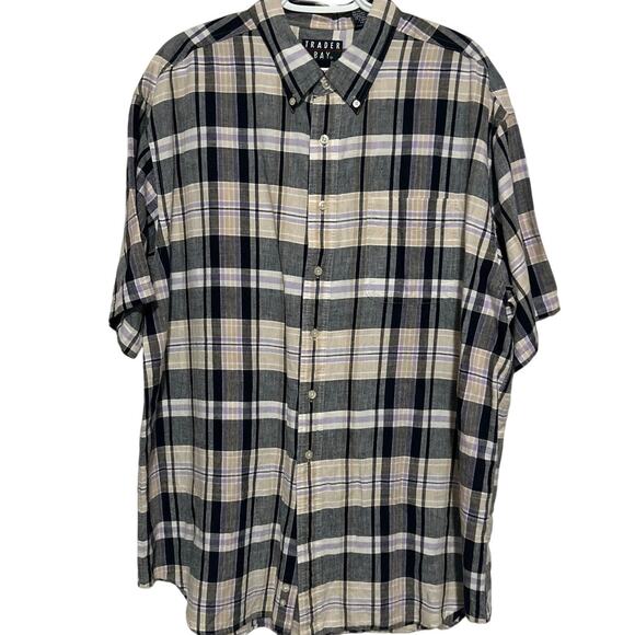Trader Bay Men's Gray Lavender Short Sleeve Striped Button Front Shirt Size XL - Picture 1 of 5